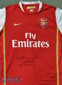 Ronnie O’Sullivan signed Arsenal football shirt home long sleeve replica shirt^ signed in ink to the