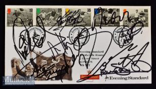 1996 Football Heroes First Day Cover Signed by 9x to include Liverpool Players Phil Neal^ Kevin