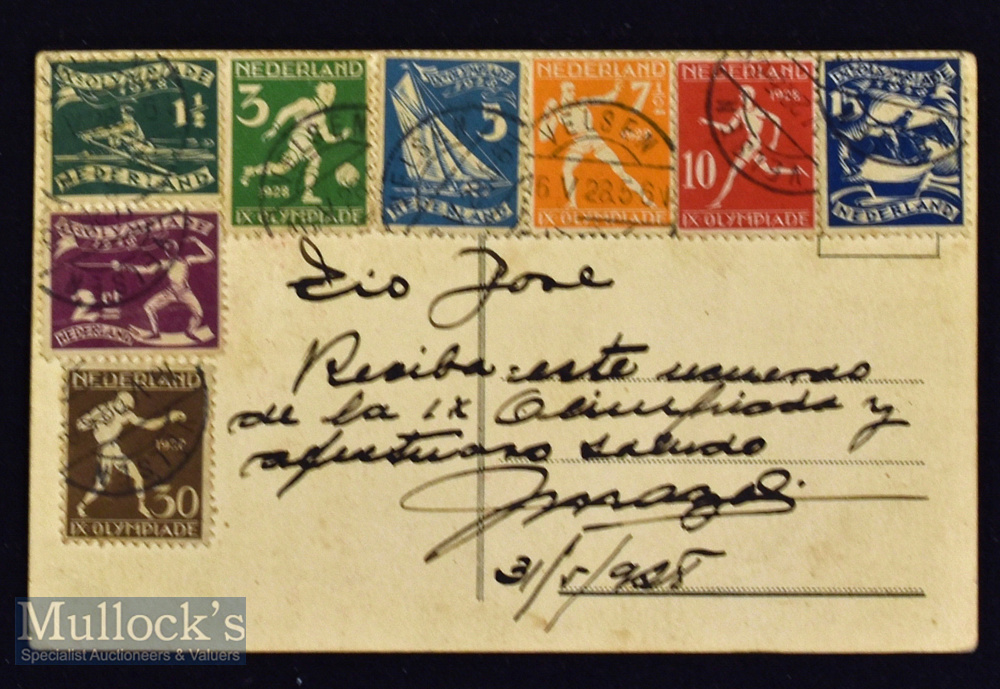 1928 Amsterdam Olympics Postcard signed by Uruguayan goalkeeper Andrés Mazali to his uncle^ signed