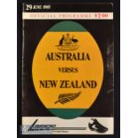 1985 New Zealand v Australia Rugby Programme: At Auckland for Bledisloe Cup^ large attractive 50 pp^