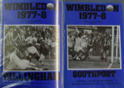 Bound 1977/78 Wimbledon home football programmes within binder having cloth covers and gilt to