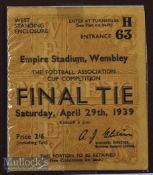 1939 FA Cup final Portsmouth v Wolverhampton Wanderers football match ticket date 29 April