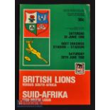 1980 British & Irish Lions to S Africa Rugby 3rd Test Programme: Slight wrinkle to corner^ o/wise VG