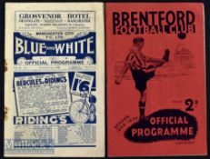 Pre War Wolves Football Programmes: Two Away 1937/8 v Man City has staples bleed no staples centre