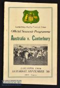 1946 Canterbury v Australia Rugby Programme: Very clean and informative 24pp issue for this