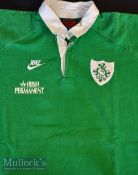 Mid 1990s Gary Halpin’s Match worn Ireland Rugby Jersey: Nike XL with full Irish Permanent logos and