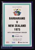 1973-2003 Barbarians v New Zealand 30th Anniversary Dinner Menu & Brochure: Immaculate semi-stiff