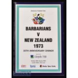 1973-2003 Barbarians v New Zealand 30th Anniversary Dinner Menu & Brochure: Immaculate semi-stiff