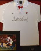 RWC 2003 Signed Neil Back Rugby Training Jersey and Photograph: Mounted^ framed and ‘glazed’ in