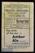 1945 Wales v England football programme date 5 May at Ninian Park^ single sheet^ team changes and