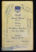 1959 Signed Chelsea Supporters Club Dinner Menu dated 21 February in The Ballroom^ Peter Jones