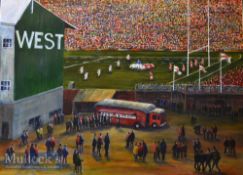 Twickenham England v Wales Rugby Painting: Interesting mounted^ framed and glazed item^ 30” x 20”
