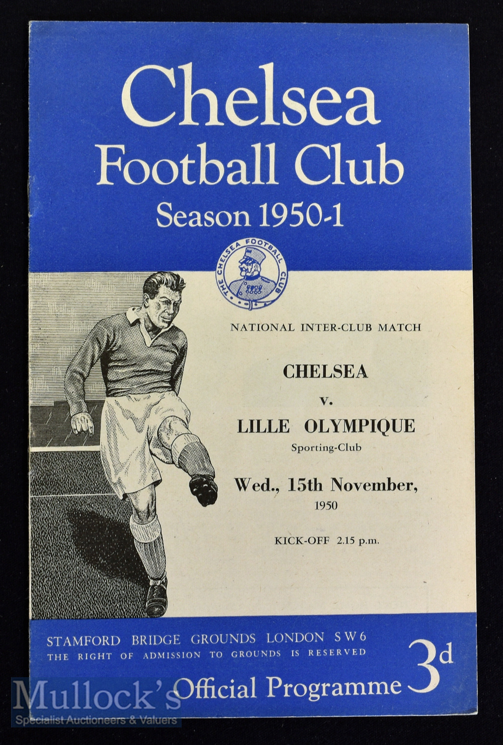 Scarce 1950/51 Chelsea v Lille Olympique football programme Inter-Club match date 15 Nov at Stamford