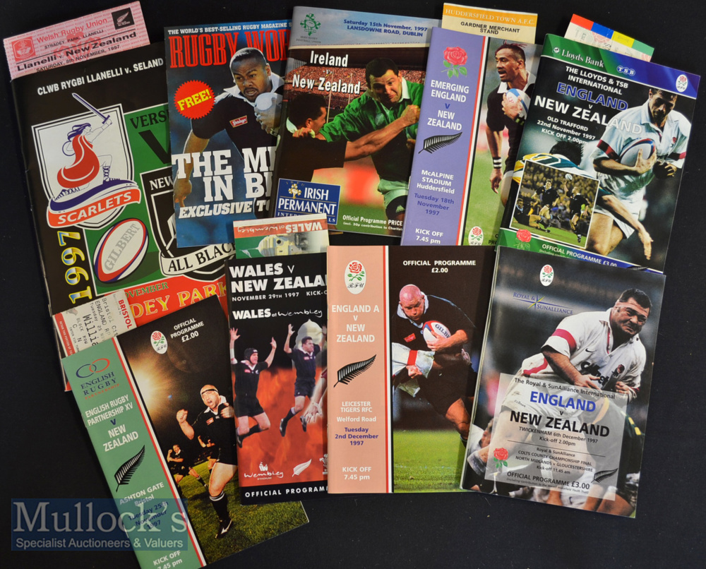 1997 NZ All Blacks’ B Isles Tour Rugby Programmes c/w 5 tickets (8): Missing only the Wales ‘A’