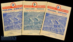 1949/51 England Homes Rugby Programmes (3): Trio of the usual Twickenham fold over card issues^ v