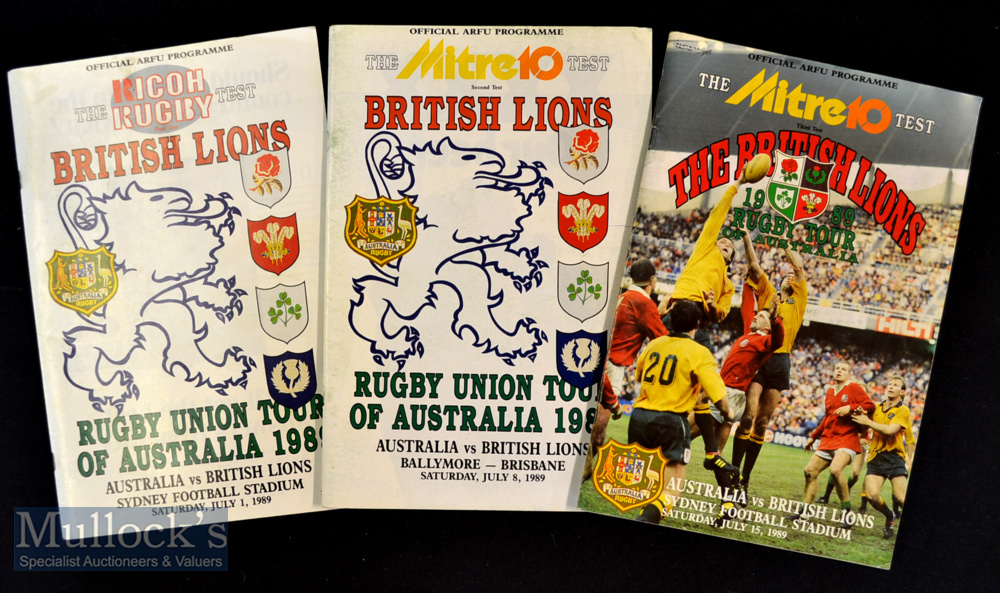 1989 British & Irish Lions to Australia full set of Rugby Test Programmes (3): Full set of the three