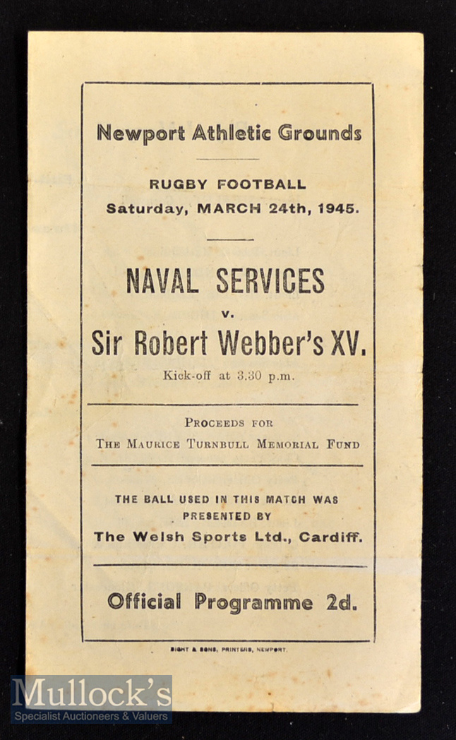 V Rare 1945 Wartime Rugby Programme at Newport: Very much of its time^ a small 4pp fold over paper