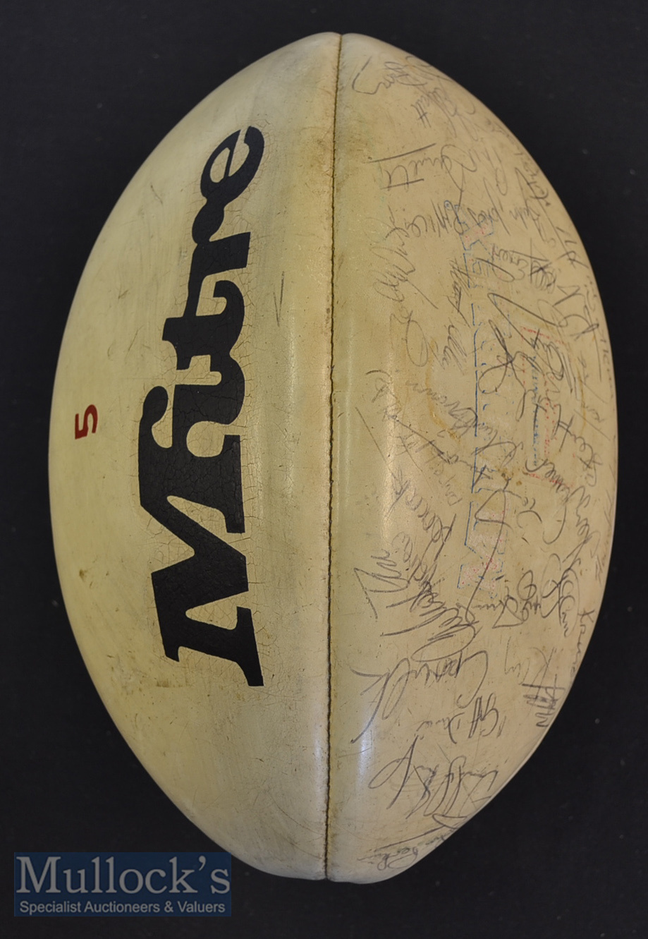 1970s/80s Signed Rugby Ball: White full size Mitre Ball signed by a host of British Lions^ Welsh/