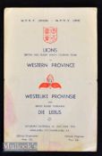 Scarce 1962 British & Irish Lions in SA Rugby Programme: The official Western Province 4pp card