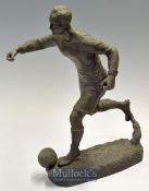 Early 20thc large spelter figure of a footballer by Henry Fugere (1872-1944) - mounted on a