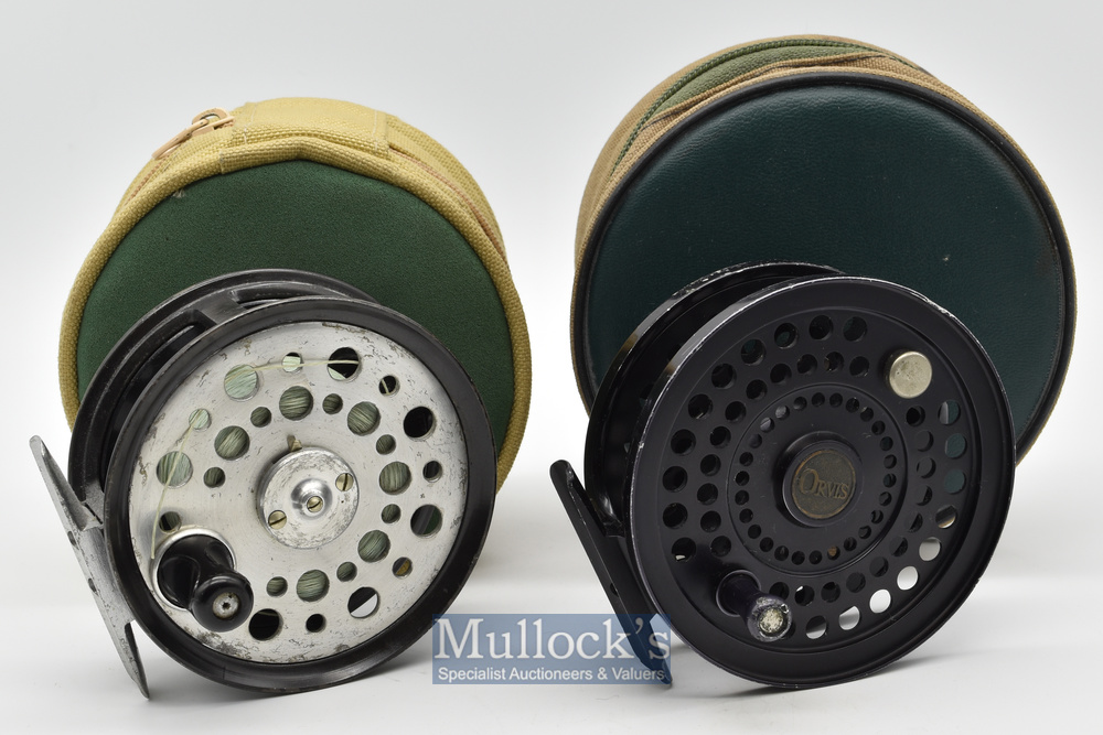 2x Orvis Salmon Fly Reels - Battenkill 3 ¾” wide drum alloy fly reel with mottled finish^ perforated