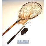 Early Chas Farlow & Co metal band trout landing net and unnamed small trout size gaff (2) – the
