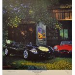 Jaguar Roadster Series 1 signed ltd ed print by Barry Rowe – titled “Beauty and the Beast” featuring