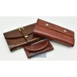 3x Leather fly wallets to include a Leascot of Ayrshire with strap and buckle^ internally cloth