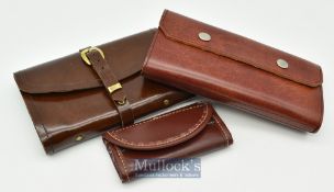 3x Leather fly wallets to include a Leascot of Ayrshire with strap and buckle^ internally cloth