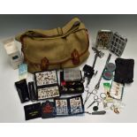 Brady of Halesowen ‘Gelderburn’ Angler canvas bag & various fishing accessories – the bag with two