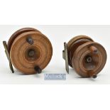 Pair of Nottingham wooden and brass strap reels – incl 2.5” wide drum and 3” stamped Made in England