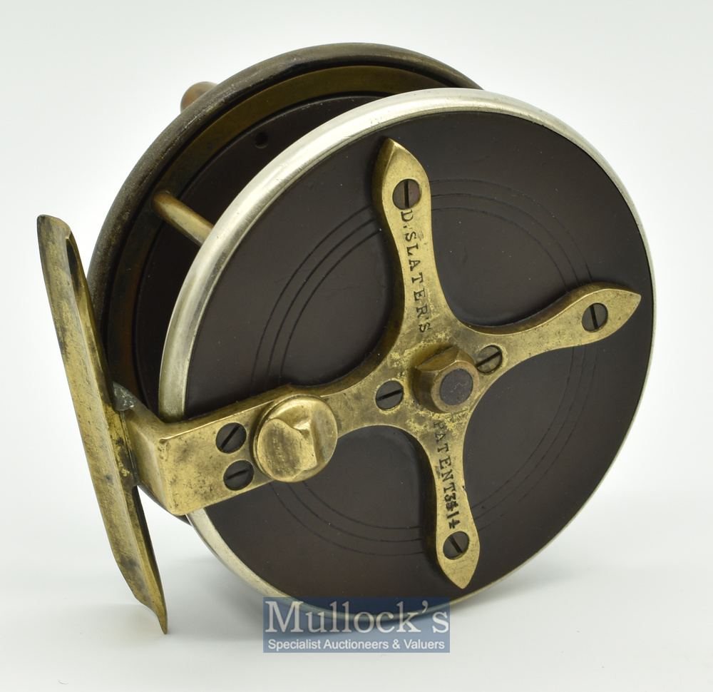 Good Slater’s Patent ebonite and brass star back combination reel – 3.5” dia with nickel plated rear - Image 2 of 2