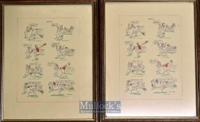 2x Cartoon Tennis Sketches titled “Degrees” depicting the sequence of mixed doubles men’s reaction