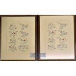 2x Cartoon Tennis Sketches titled “Degrees” depicting the sequence of mixed doubles men’s reaction