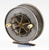 Scarce large Allcock The Aerial Popular alloy wide drum centre pin reel - 4.5” dia.^ 1.25” between