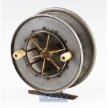 Scarce large Allcock The Aerial Popular alloy wide drum centre pin reel - 4.5” dia.^ 1.25” between