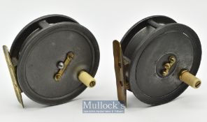 Pair of Named Uniqua style alloy trout fly reels – A Carter & Co South Molton St London 3” dia