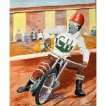 Cradley Heath Speedway Action water colour painting of Bernie Persson – signed and dated by the