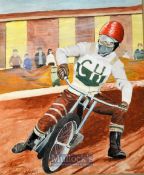 Cradley Heath Speedway Action water colour painting of Bernie Persson – signed and dated by the