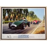 Stirling Moss^ OBE - (b 1929-d 2020) –1957 Driving his Vanguard at Pescara signed ltd ed by Tony