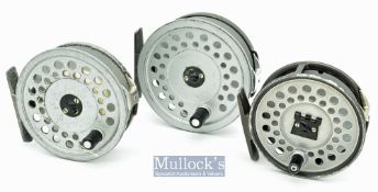 3x various Hardy Bros England The Viscount alloy fly reels – models 130 with “U” shaped reversible