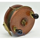 Peetz Tackle Canada 4 3/4” wood and brass sea reel Nottingham style^ with twin bulbous handles^ wing