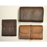 3x various good leather fly wallets and flies – early Wm Haynes & Son Cork leather fly wallet c/w