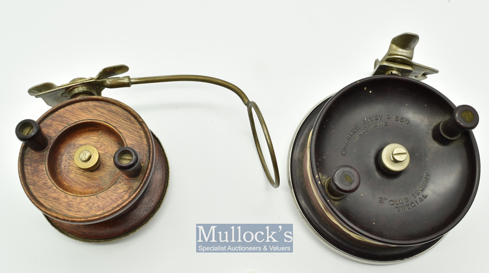 2x Interesting Alvey Side casting reels – Brass and wooden 3.5” dia spool c/w brass casting eye^ - Image 2 of 2