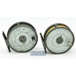 Pair of Hardy Bros Alnwick The Hydra 3 1/8” alloy fly reels – both have smooth dark lead alloy foot^