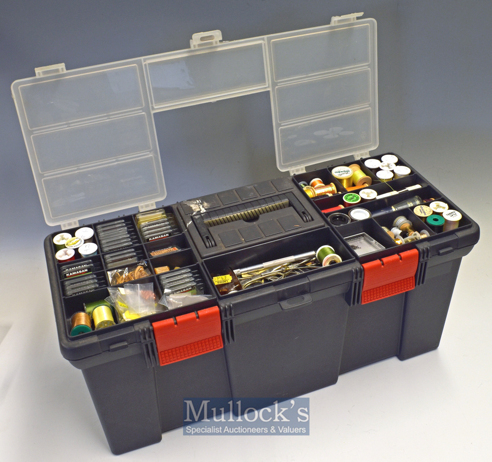 Fishing Tackle box and fly-tying accessories to include a hinge lid box with removable shelf and lid - Image 4 of 4
