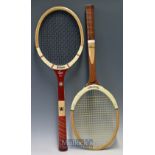 2x good modern wooden tennis rackets – Wilson Capri Speed Flex Fibre Face and Strata Bow head; and