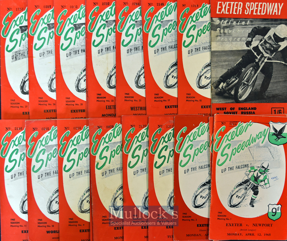 Collection of Exeter Falcons Speedway programmes from 1965 (21) incl mostly League I^ plus World