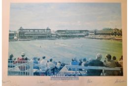 1980 England v Australia Cricket Centenary Test Match signed colour ltd ed print by Arthur Weaver