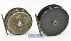 2x Milward Fly reels - Flycraft 3 ½” fly reel in black finish with smooth brass foot; together